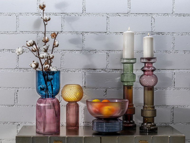 Kerzenständer und Kerzenhalter aus Glas und Metall