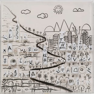 Deko Rahmen Happy World 120x120cm - Einzelstück – Grafik-1.