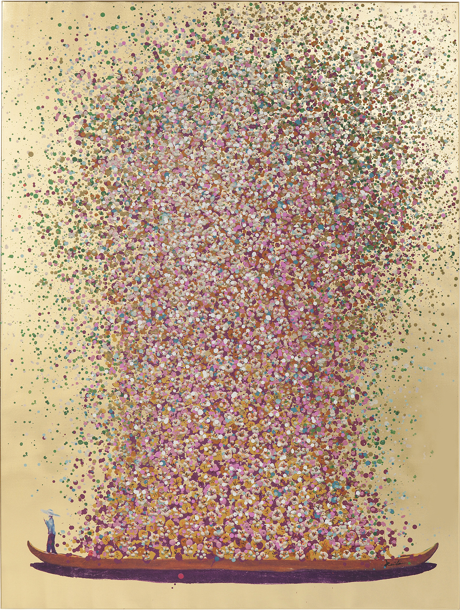 Produkt: Bild Touched Flower Boat Gold Pink 80x100cm.