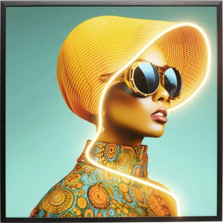 Gerahmtes Bild Sun Hat Woman Gelb LED 80x80cm – Grafik-1.