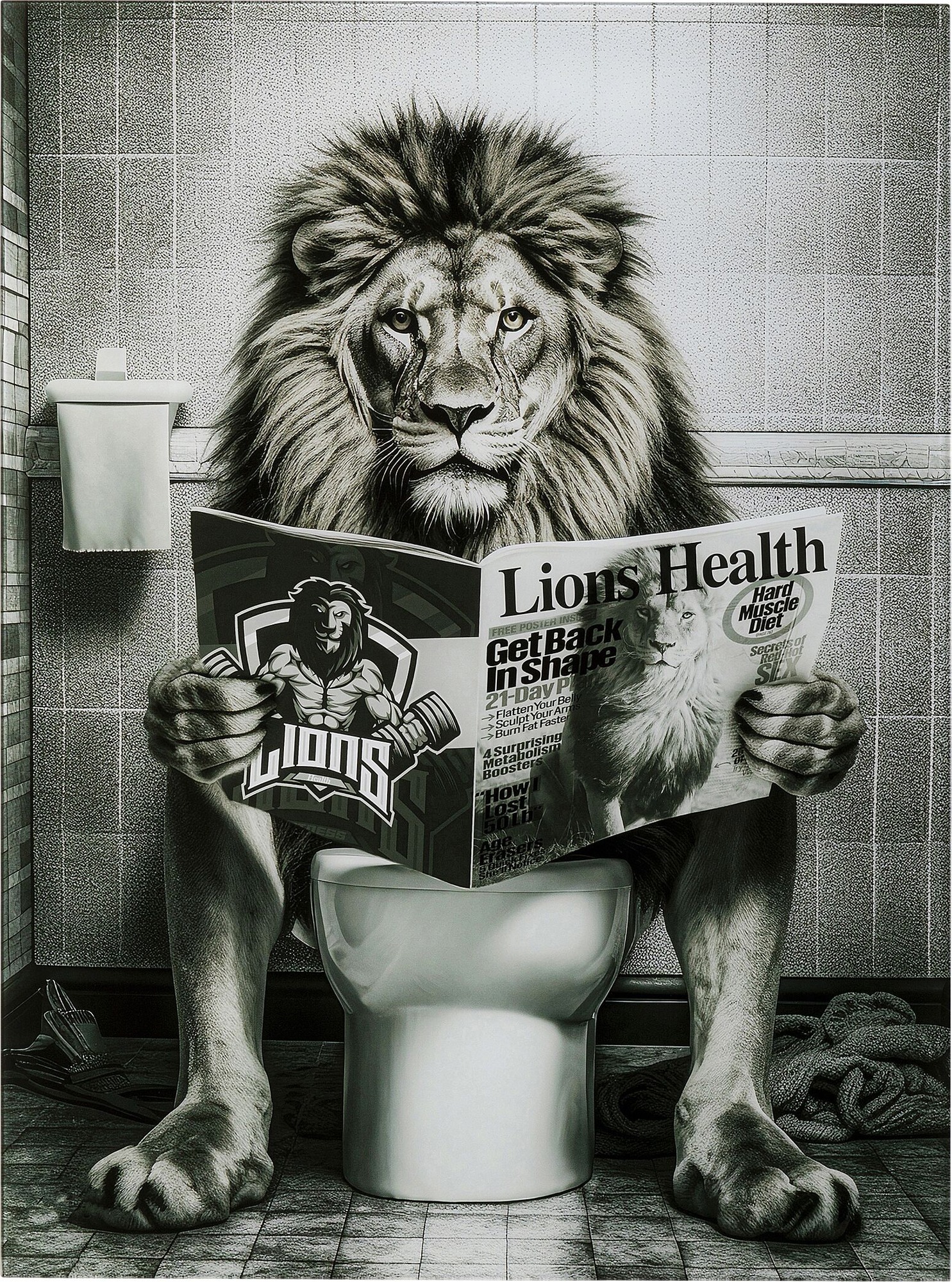 Glasbild Bath Lion 60x80cm