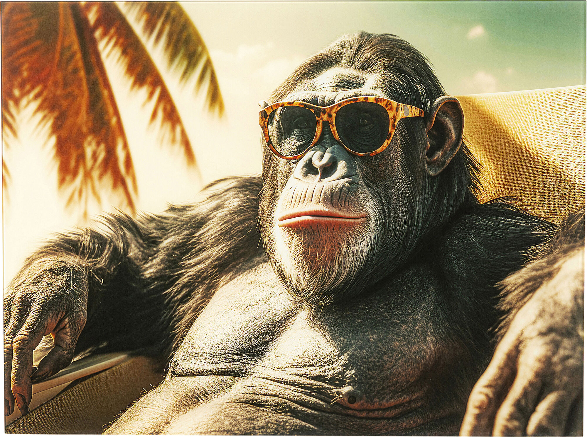 Glasbild Holiday Monkey 80x60cm – Grafik-1.