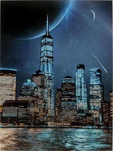 Glasbild Night Skyline 90x120cm - Einzelstück – Grafik-1.