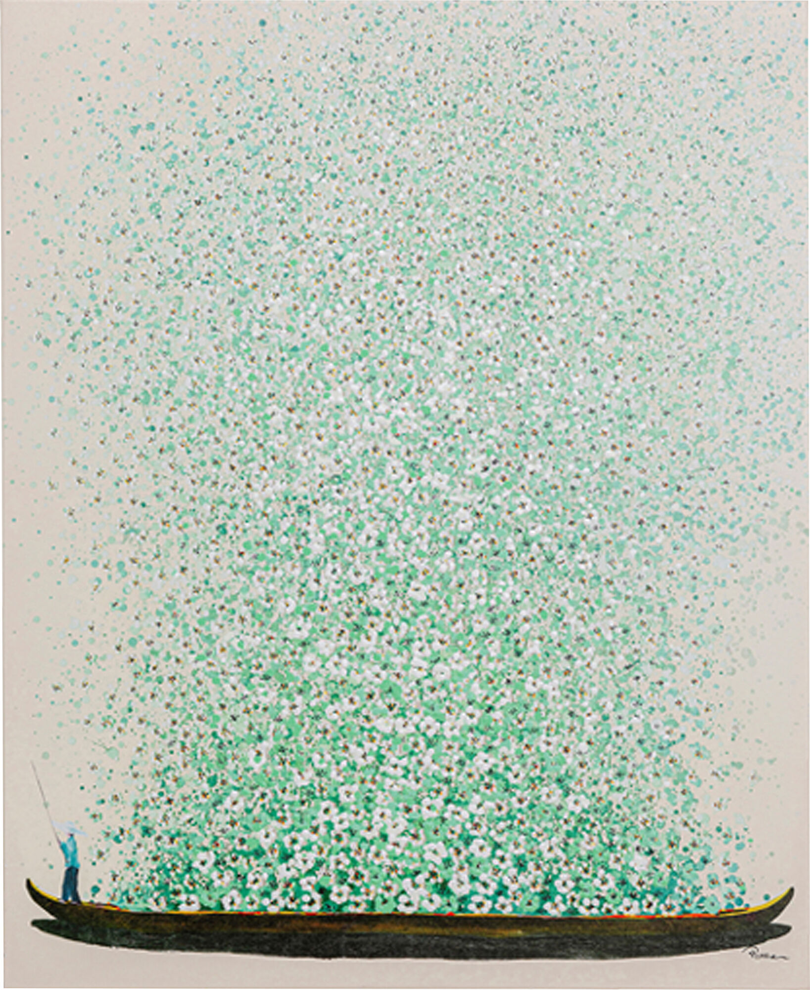 Leinwandbild Flower Boat Beige Grün 120x160cm – Grafik-1.