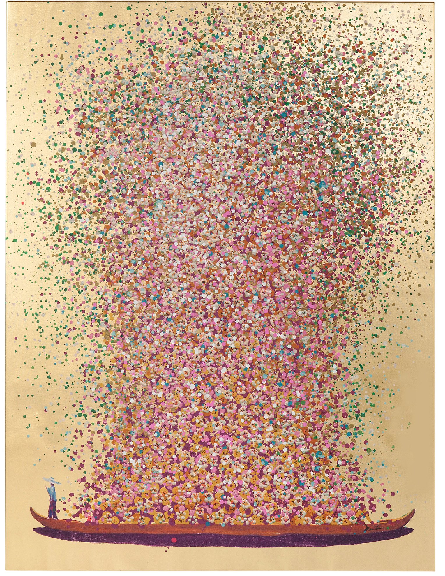 Leinwandbild Flower Boat Gold Pink 40x50cm