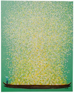 Leinwandbild Flower Boat Grün Gelb 80x100cm – Grafik-1.