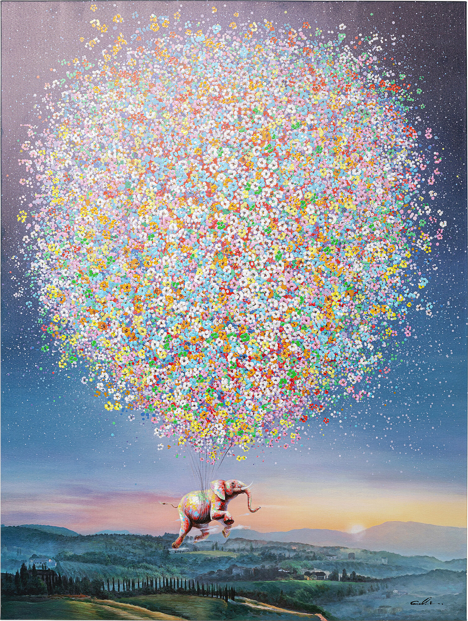 Leinwandbild Flying Elephant At Night 120x160cm – Grafik-1.